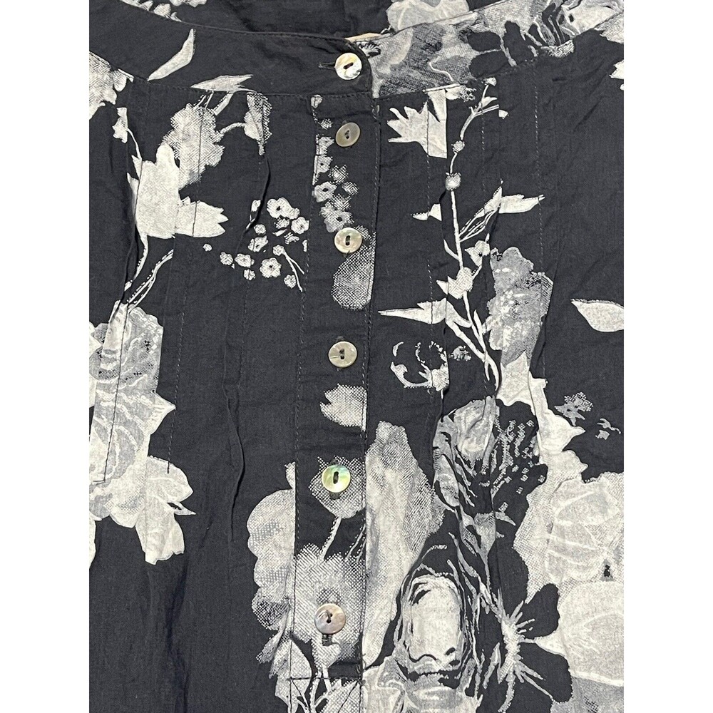 Soft Surroundings Womens Size L Blue Tuberosa Floral Blouse Roll Tab Sleeve - Picture 3 of 10